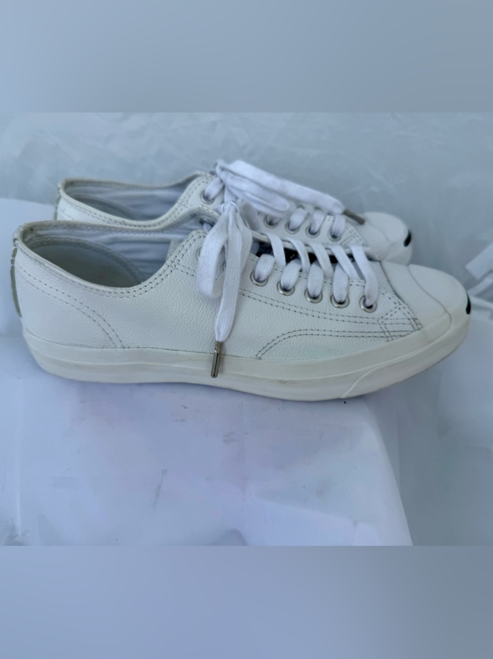 Converse Jack Purcell White Low-Top Canvas Sneakers - Classic Lace-Up - Picture 3 of 6